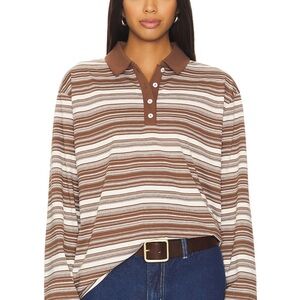 Lovers + Friends Lena Brown and Ivory Striped Shirt